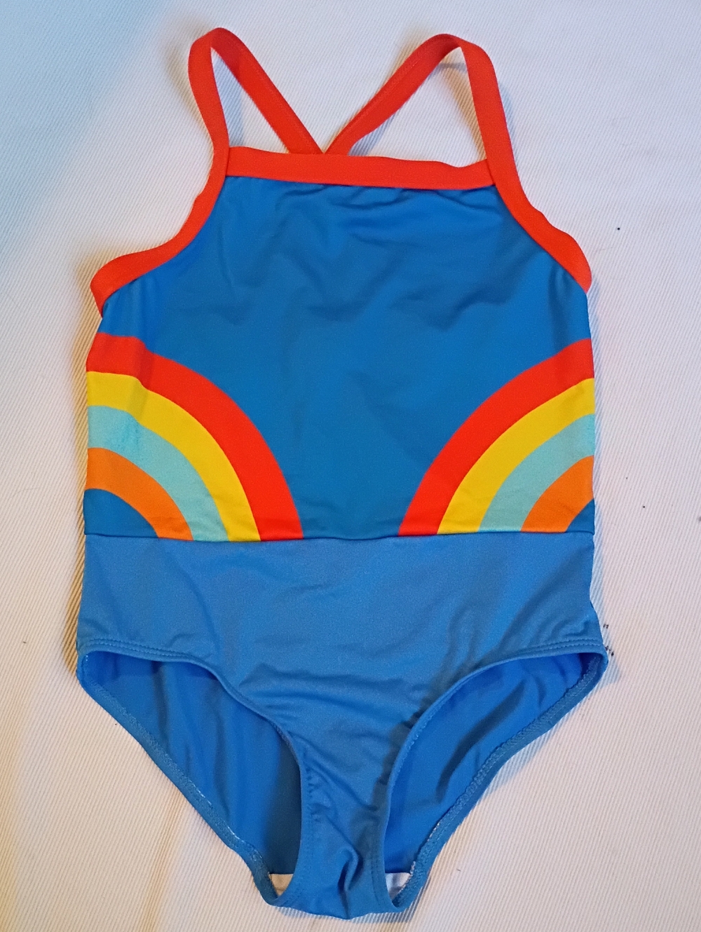 Frugi Kids Blue One-Piece Swimsuit with Rainbow Accents